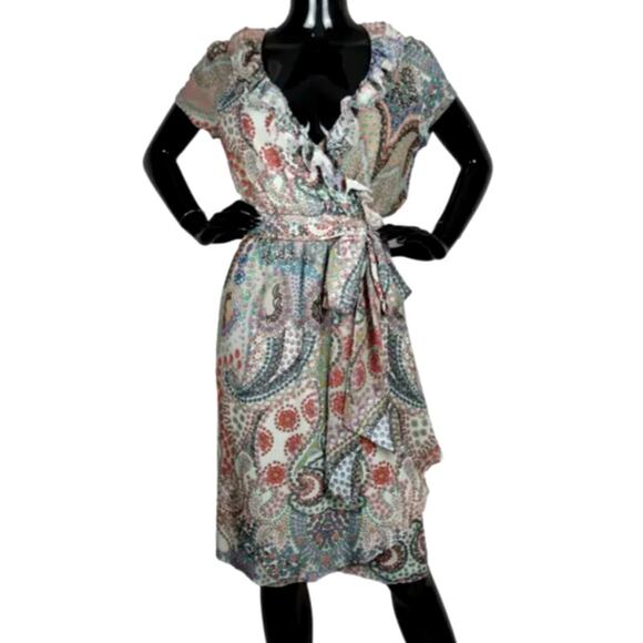 ETRO Silk Paisley Ruffle Wrap Dress Size IT 42 / US 6 - Picture 2 of 12